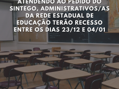 Atendendo ao pedido do SINTEGO, administrativos/as da Rede Estadual de Educação terão recesso entre os dias 23/12 e 04/01 