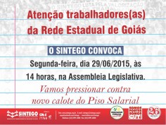 Calote do Piso deve ser votado na segunda-feira (29). Sintego convoca para vigília na Assembleia Legislativa 