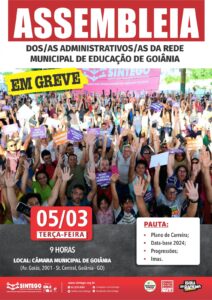 SINTEGO convoca Assembleia dos Administrativos/as da Educação de Goiânia