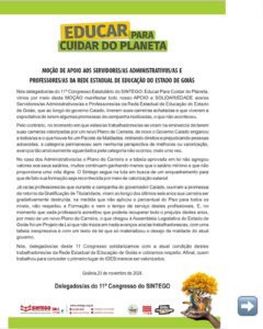 Delegados/as do 11º Congresso do SINTEGO aprovaram moções de apoio