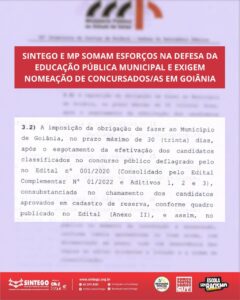 SINTEGO E MP somam esforços na defesa da Educação Pública Municipal e exigem nomeação de concursados/as na Educação