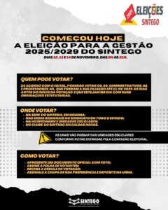 Atenção, Administrativo/a e Professor/a filiados/as ao SINTEGO!