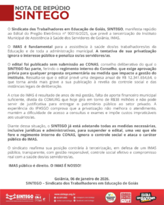 Nota de repúdio – tentativa de terceirização do IMAS