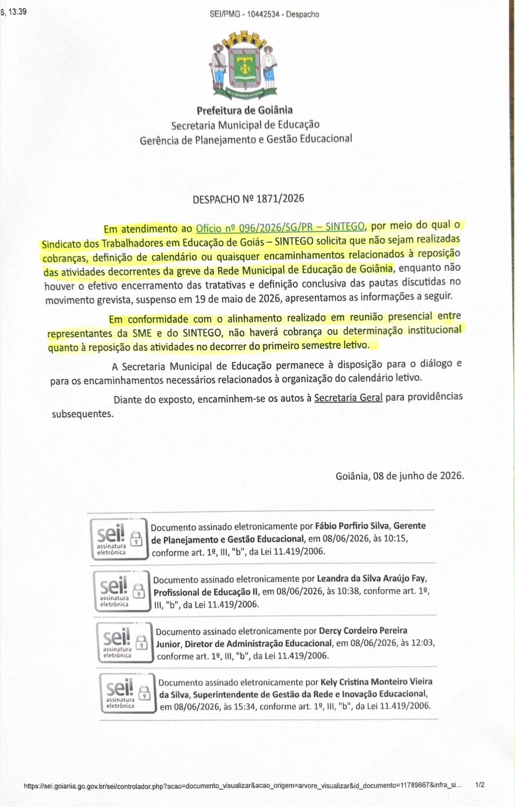 Atenção, trabalhadores/as da Rede Municipal de Educação de Goiânia!
